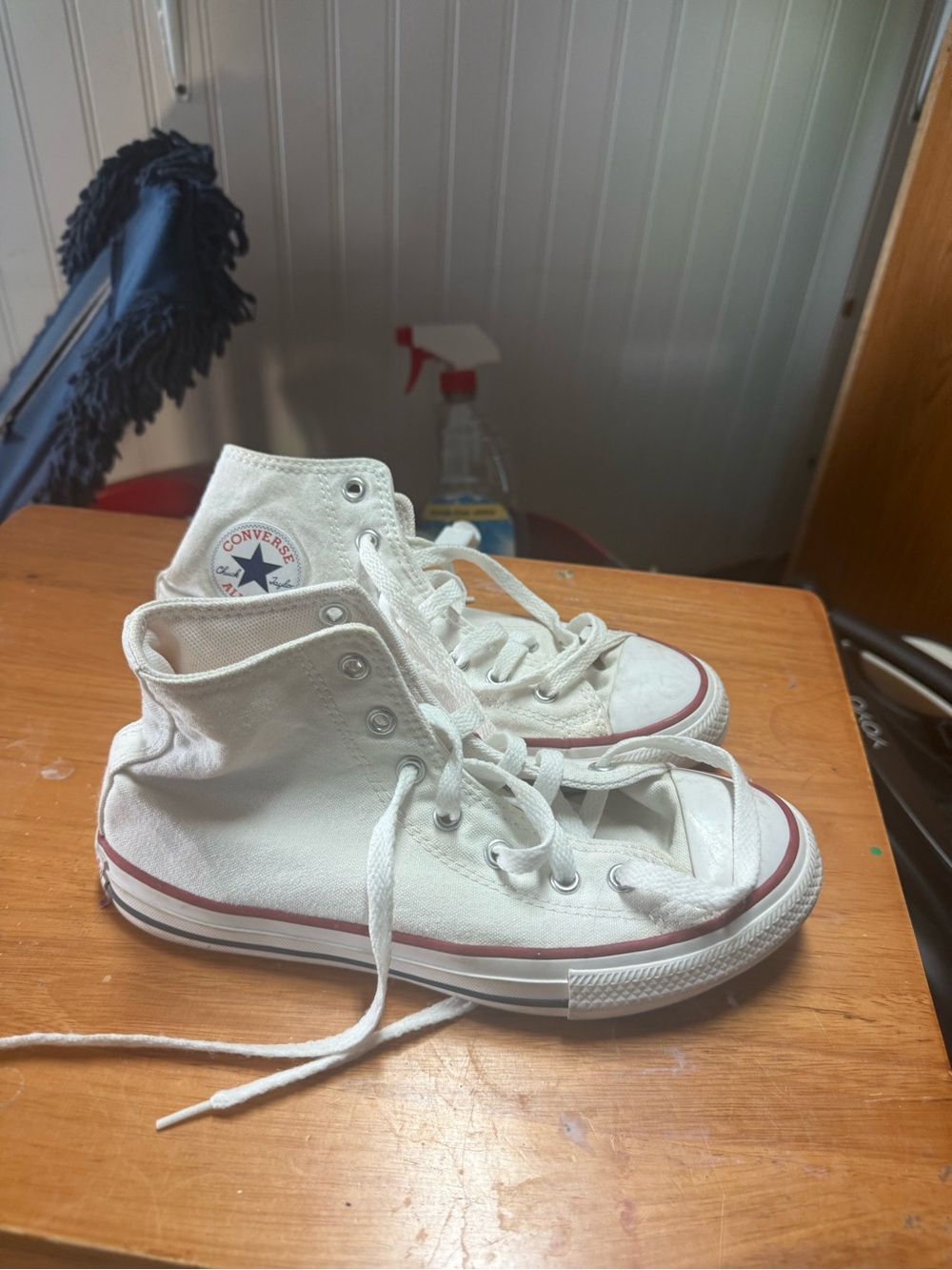 Converse White High-Top Sneakers with Red Trim (Kids)